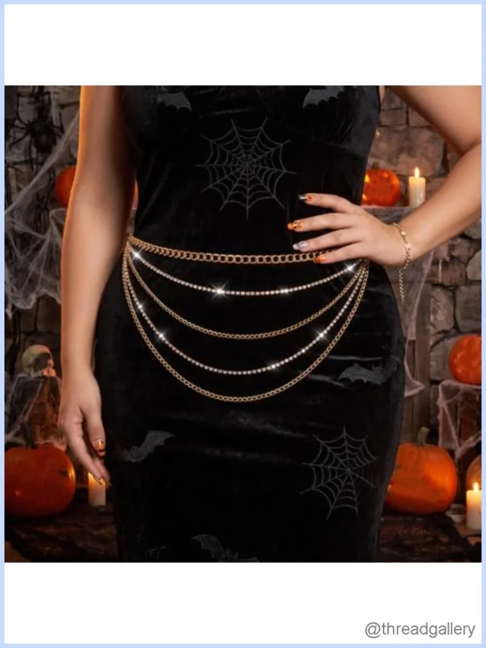 Layered Gold Chain Belt with Rhinestones Adjustable Waist Chain for Women